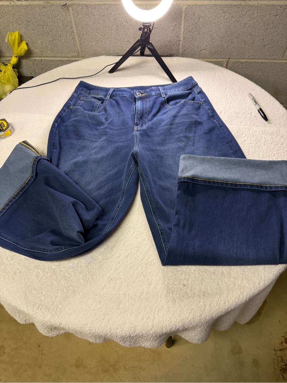 Halara zipper size large wide leg cuffed jeans medium wash